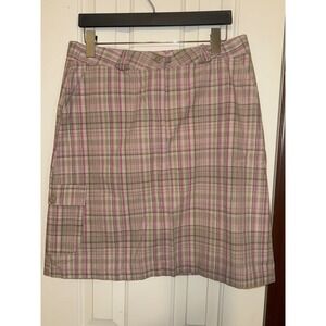 Woolrich Plaid‎ Skirt Khaki Pink Green Cotton Blend Cargo Casual Size 12